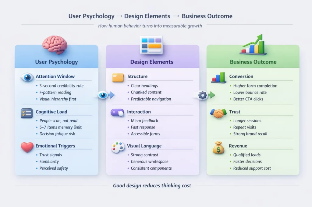 User Psychology → Design Elements → Business Outcome Flow