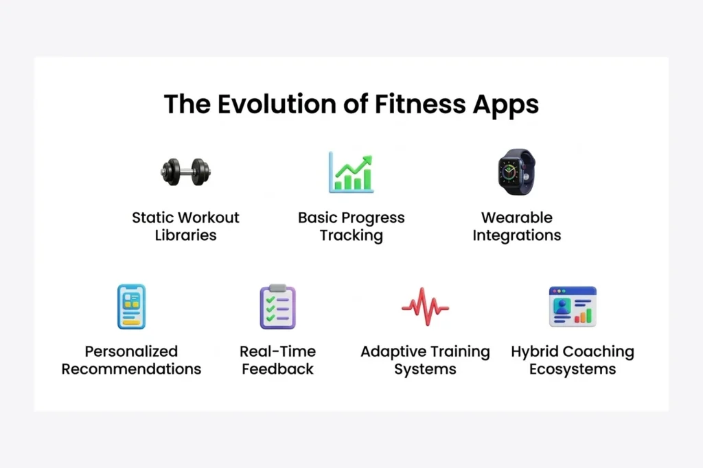 Evolution of fitness apps from static workout libraries to adaptive personalized training platforms
