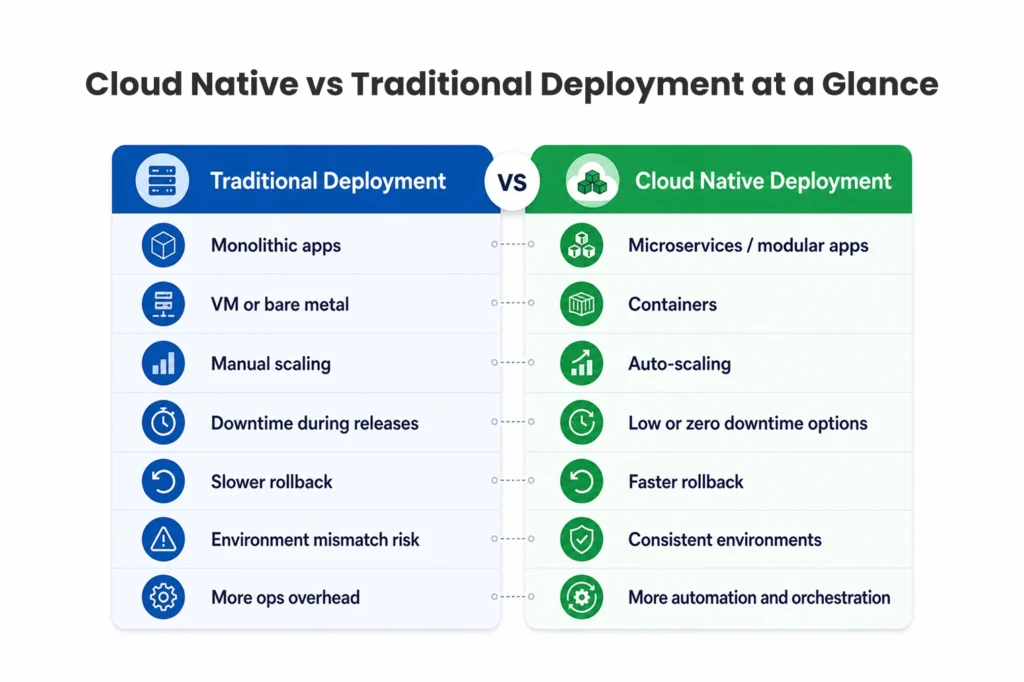 Cloud Native vs Traditional Deployment at a Glance