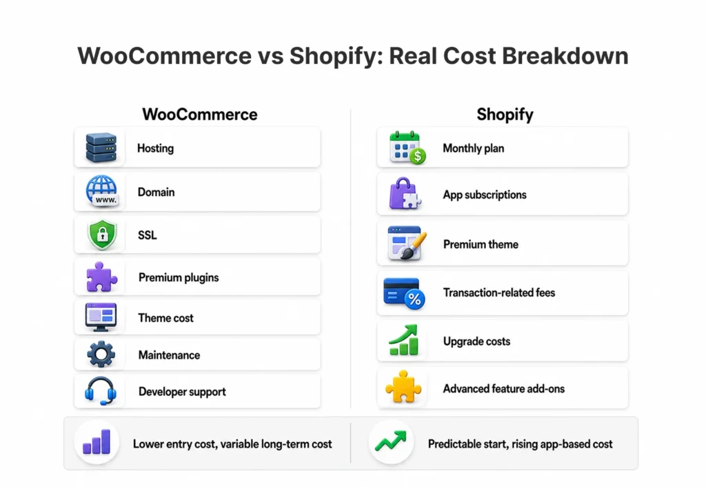 WooCommerce vs Shopify: Real Cost Breakdown