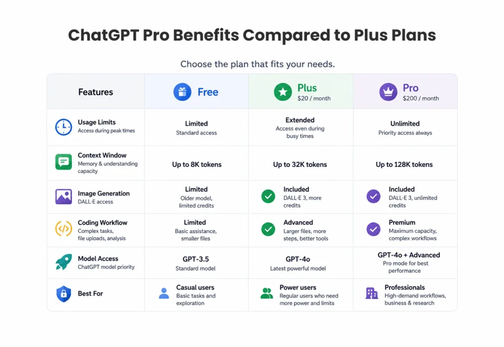 Free vs Plus vs Pro Comparison Table