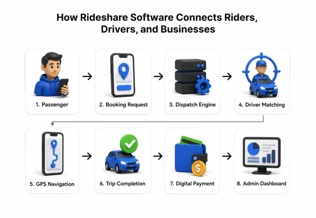 How Rideshare Software Connects Riders, Drivers, and Businesses